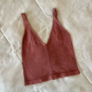 Rust Ribbed V-Neck Tank